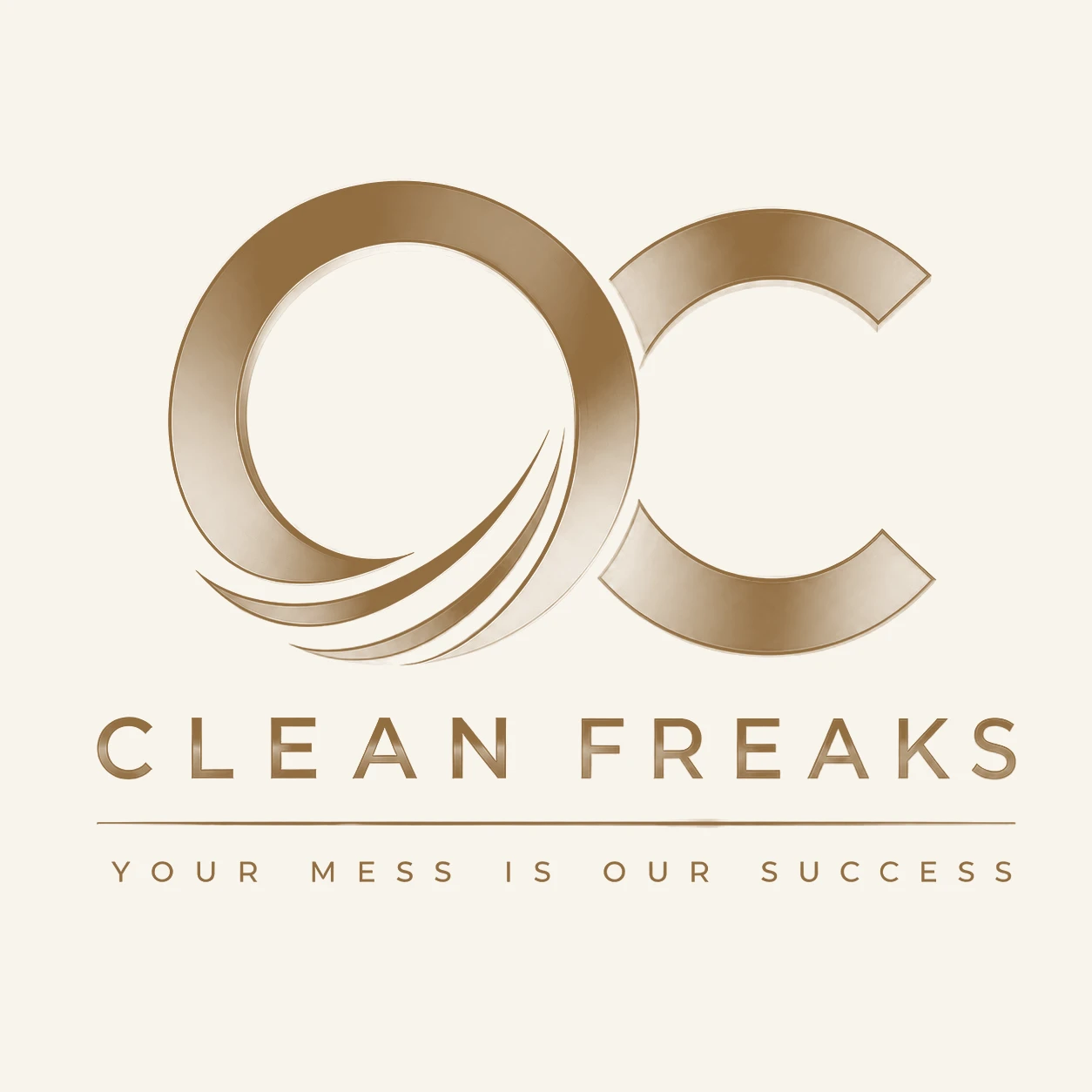 OC Clean Freaks logo in champagne gold